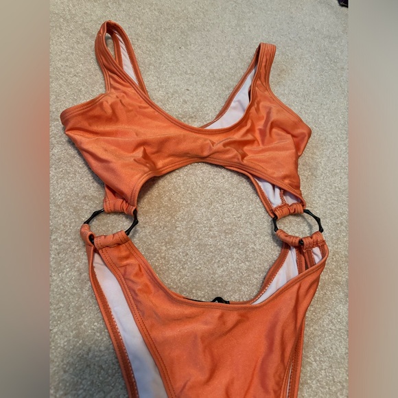 Orange one piece swimsuit with side cutouts - Picture 2 of 3